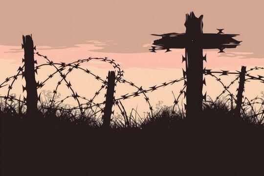 Cross in razor wire